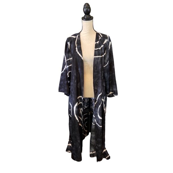 Forgotten Grace Womens 3X Kimono Blue White Tie Dye Sheer Lace Back Panel Boho - Picture 1 of 9